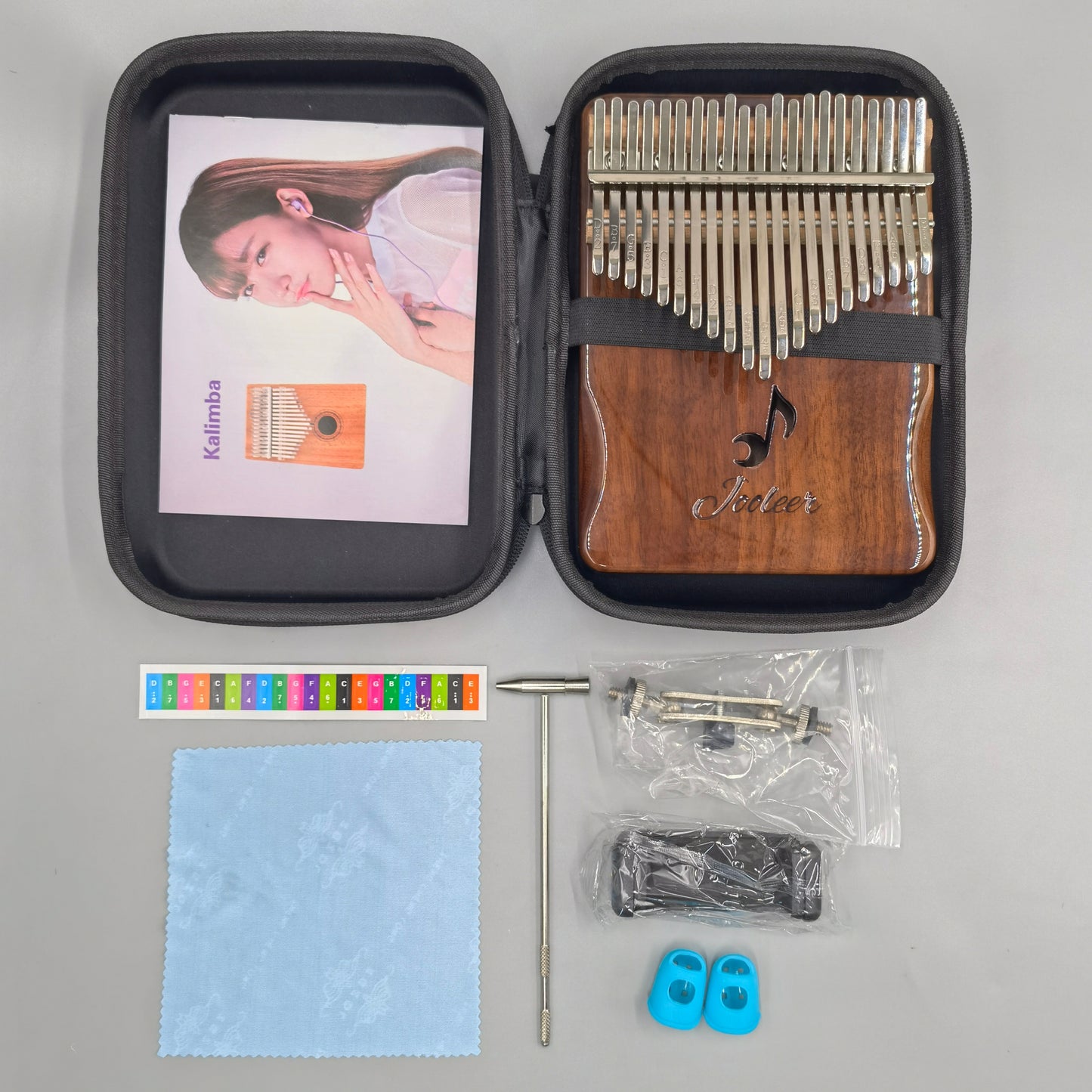 Jooleer 21 Keys Black Walnut Wood Kalimba with Smartphone Stand and Case