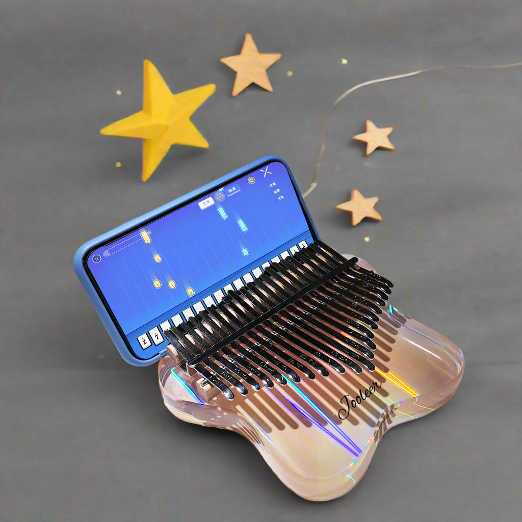 Jooleer 21 Keys Star Shaped Acrylic Kalimba Transparent Iridescent Thumb Piano Smartphone Stand and Case
