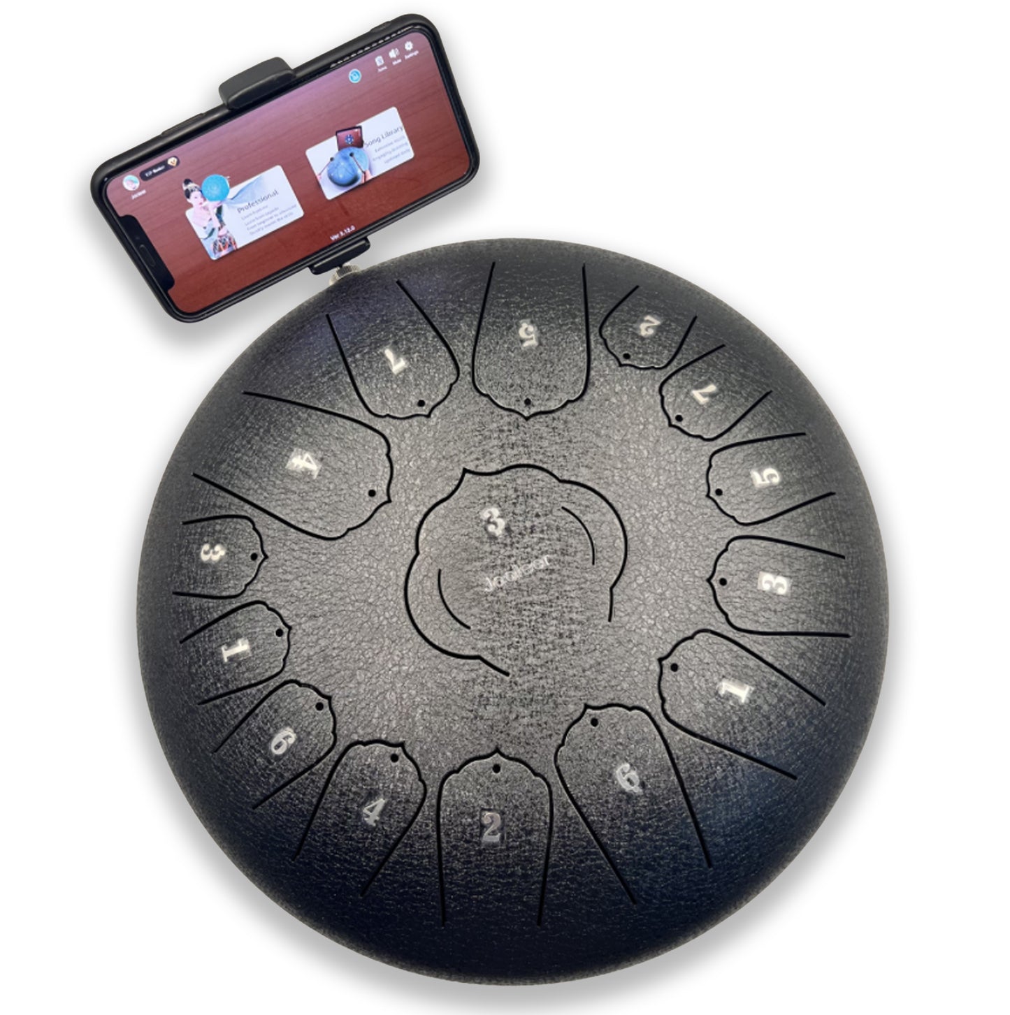 Jooleer Tongue Drum With App Phone Holder 15 Notes 12 Inch Professional Steel Drum C Key for Beginner & Professional