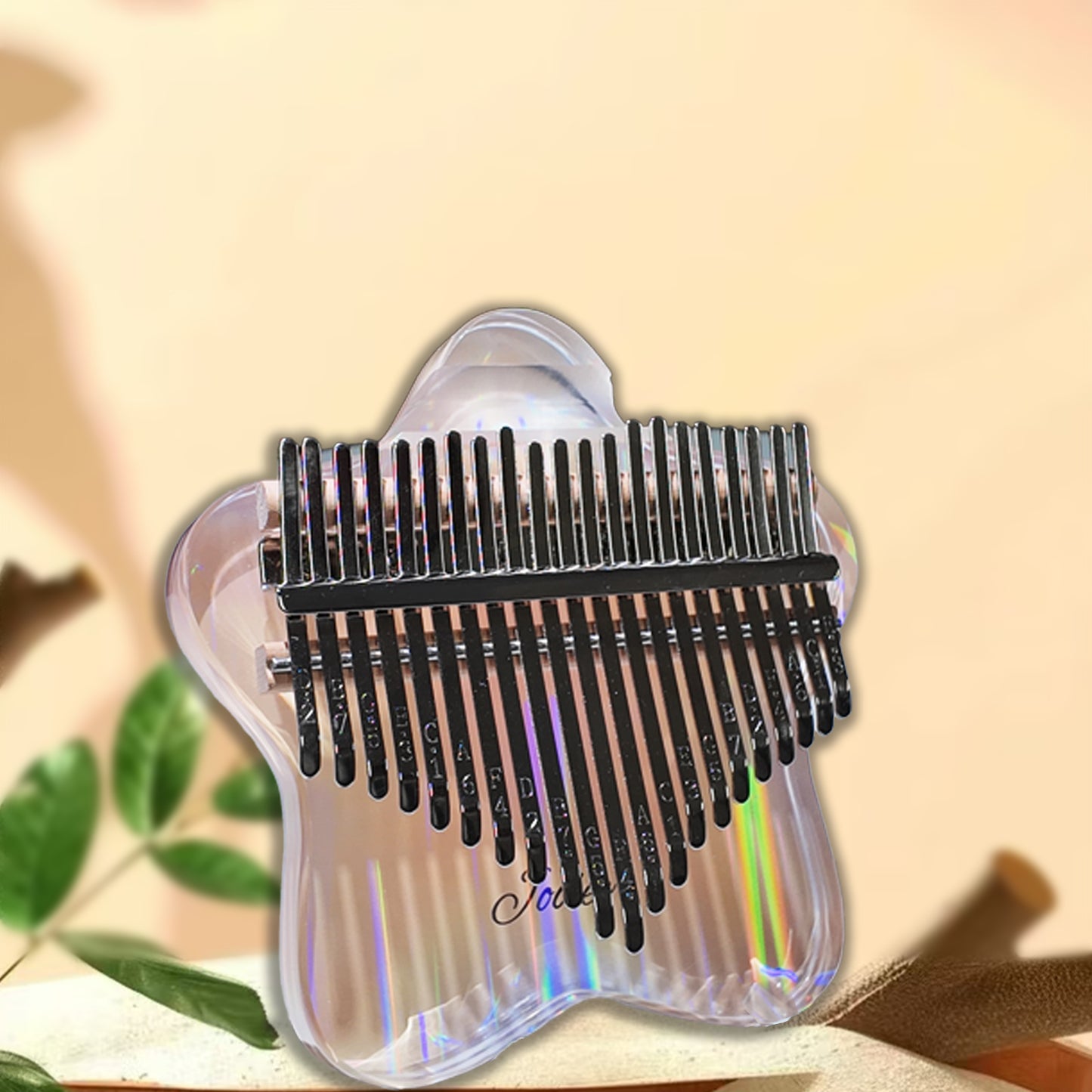 Jooleer 21 Keys Star Shaped Acrylic Kalimba Transparent Iridescent Thumb Piano Smartphone Stand and Case