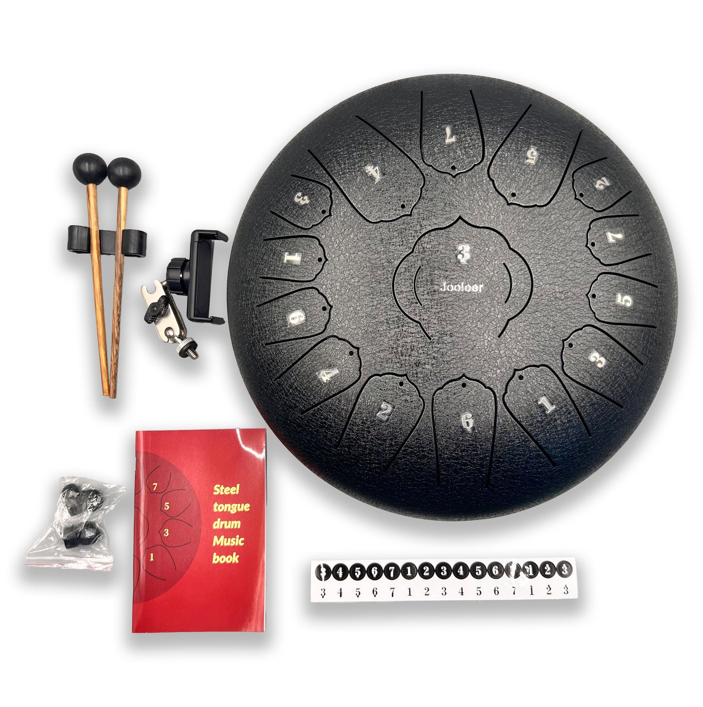 Jooleer Tongue Drum With App Phone Holder 15 Notes 12 Inch Professional Steel Drum C Key for Beginner & Professional