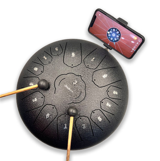 Jooleer Tongue Drum With App Phone Holder 15 Notes 12 Inch Professional Steel Drum C Key for Beginner & Professional