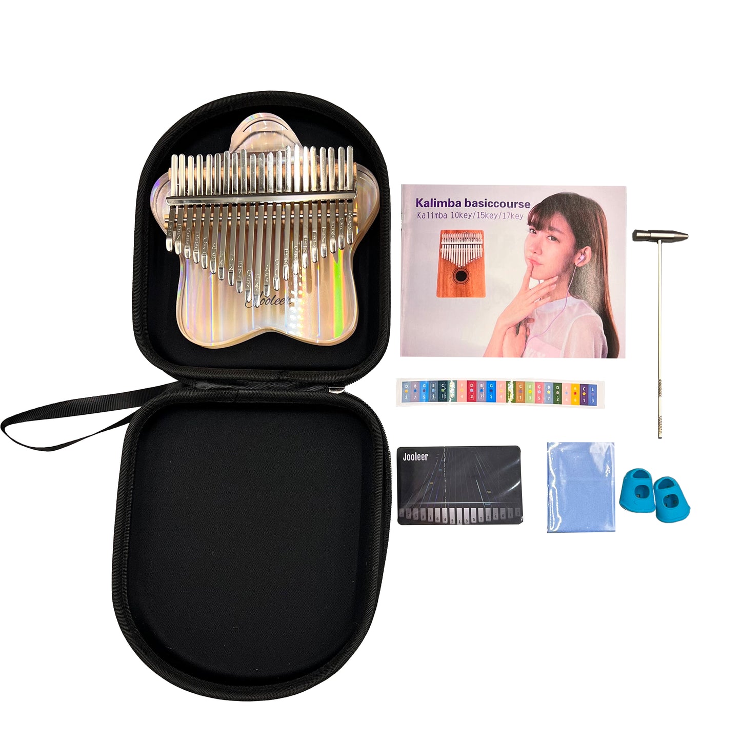 Jooleer 21 Keys Star Shaped Acrylic Kalimba Transparent Iridescent Thumb Piano Smartphone Stand and Case