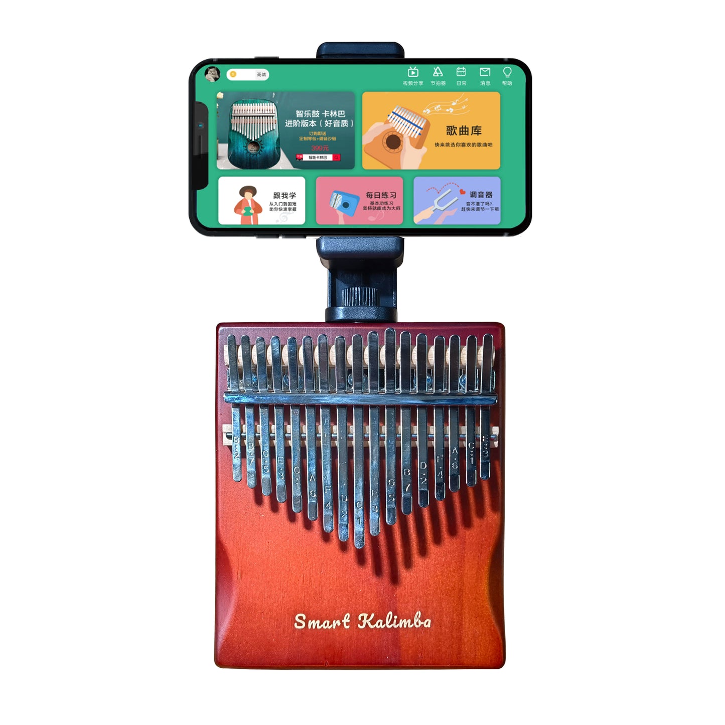 Jooleer Kalimba 17/21 Keys Okoume Wood Board-Style with Smartphone Stand
